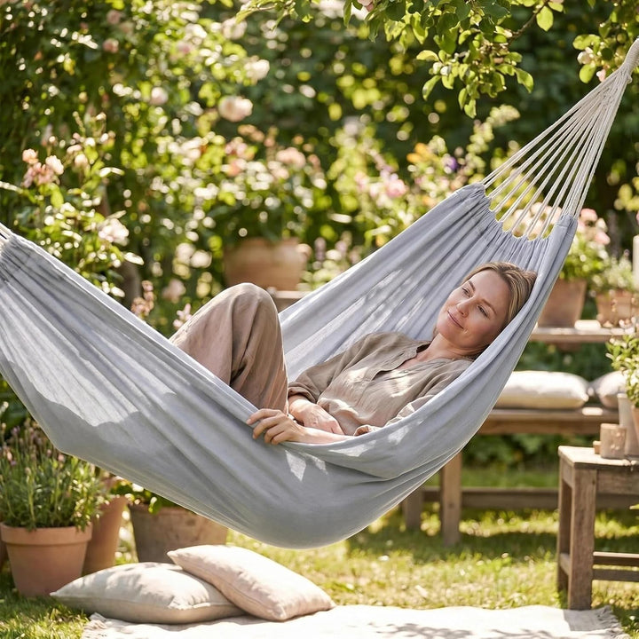 ANYOO Hängematte Outdoor Baumwolle Bequemer Stoff mit Baumfreundlichen Gurten zum Aufhängen, Robuste