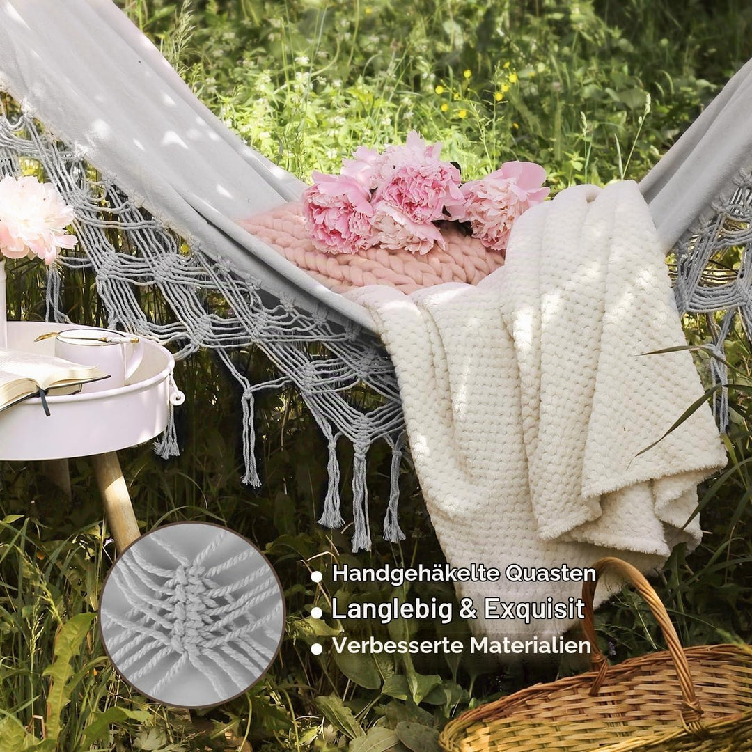 Hängematte Outdoor Boho-Stil für Garten, Balkon, Terrasse, Indoor, mit gebogener Holzstange, Befesti
