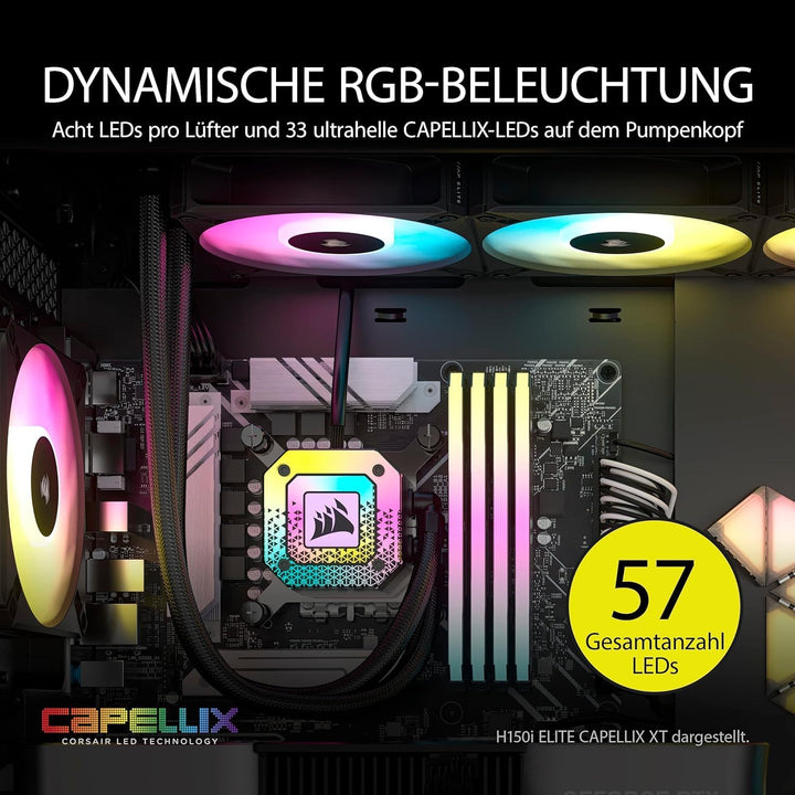 Corsair iCUE H170i Elite CAPELLIX XT Flüssig-CPU-Kühler - DREI AF140 RGB Elite-Lüfter - 420-mm-Radia