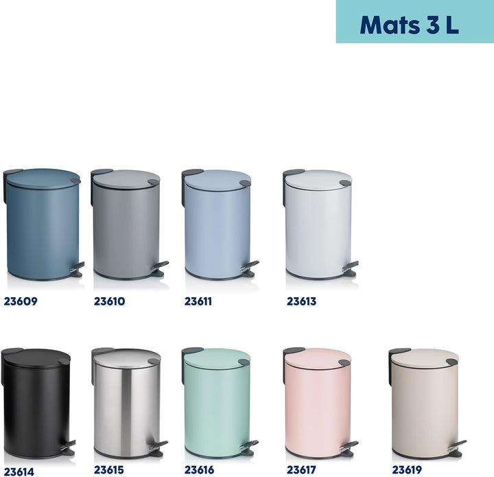 kela Kosmetikeimer 3l blau matt, Silent-Close-Deckel, Tretmülleimer Badezimmer MATS, Badmülleimer mi