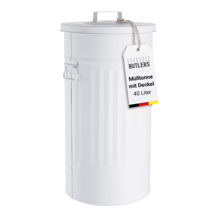 BUTLERS Retro Mülltonne Oskar 40l Mülleimer mit Deckel und Tragegriffen | Küche Abfalleimer ideal al
