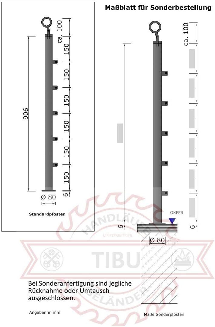 TIBU Edelstahl Geländer mit Holz Buche Handlauf 0,6 - 5 m Länge Treppengeländer Innen, Variante: mit