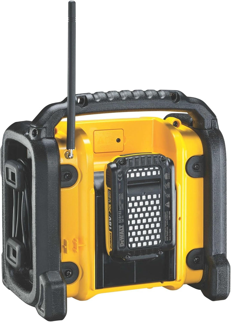 DeWalt Baustellenradio DCR019 – 2in1 Akku Radio & Netz Radio mit AUX-Eingang, robustem Gehäuse, Kabe