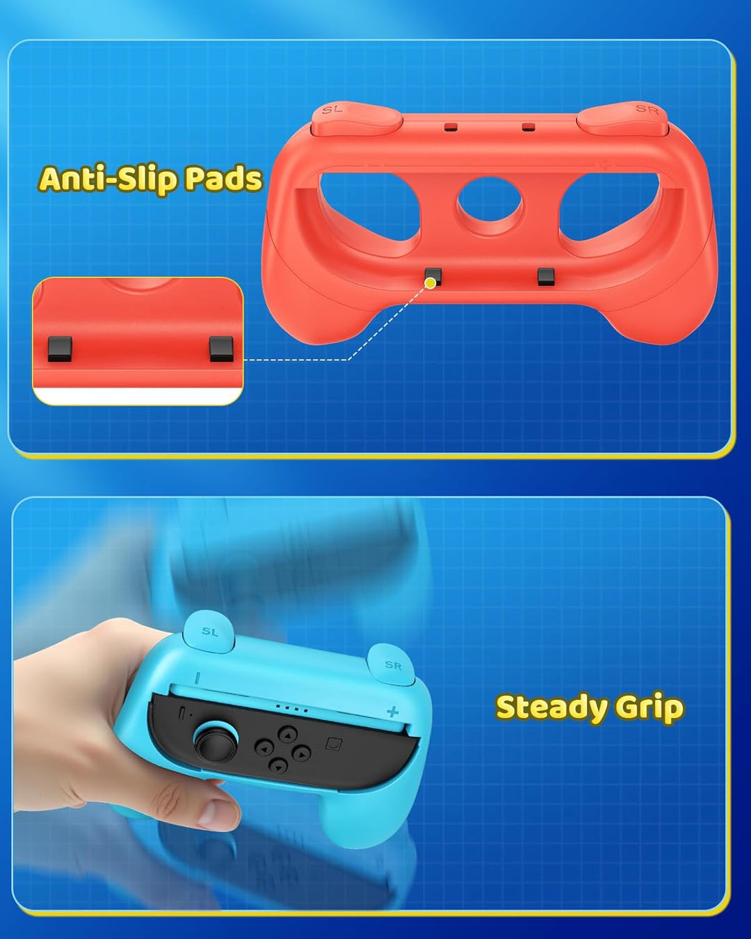 FYOUNG 2-Grössen Griffe Halterung für Nintendo Switch 2/1 & Switch OLED - Grosse und Kompakte Famili