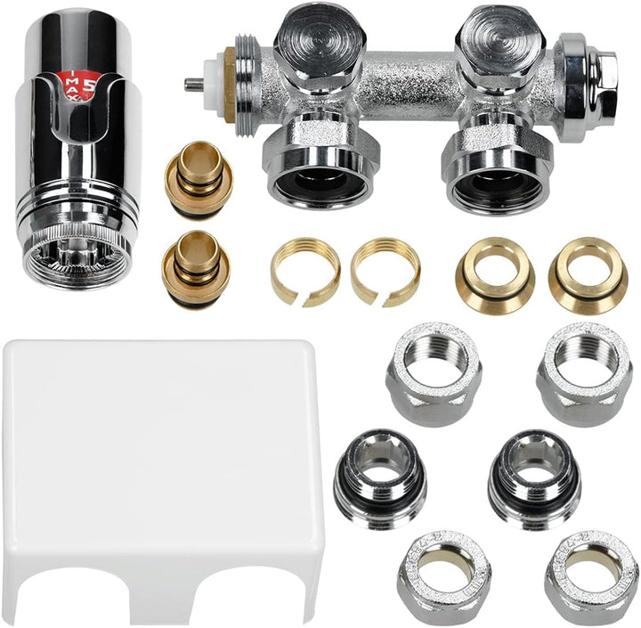 ECD Germany Badheizkörper Mittelanschluss 750 x 1800 mm Weiss gebogen mit Thermostat und Anschlussga