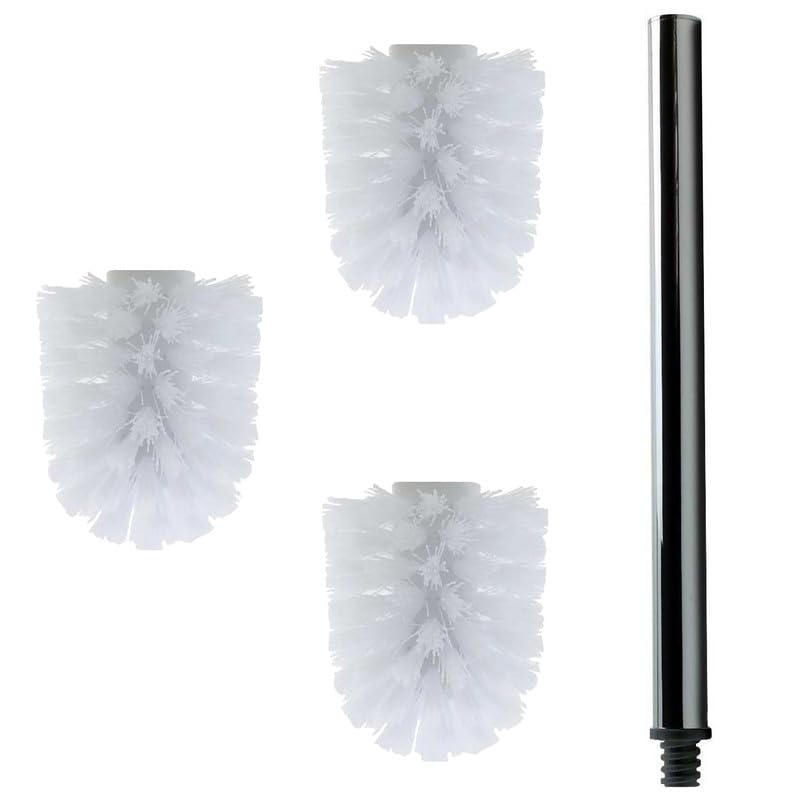 Daloual - 3 x Ersatz WC-Bürstenkopf Weiss Ø ca. 6,5 cm + 1 x Edelstahl-Griff 41,5 cm - Toiletten-Bür