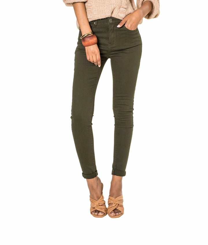 Nina Carter P109 Damen Skinny Fit Jeans High Waist Slim Hose Figurbetonte Stretch Jeanshose S Khaki