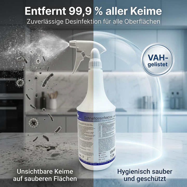 KK Schnelldesinfektion Spray Duft Neutral – Hochwirksames Desinfektionsmittel 1L Flasche für Flächen