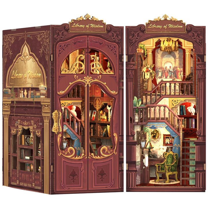 Fsolis DIY Book Nook,Puppenhaus Miniatur Haus Kit mit Holz Möbeln und LED-Licht,Bücherecke Bücherreg