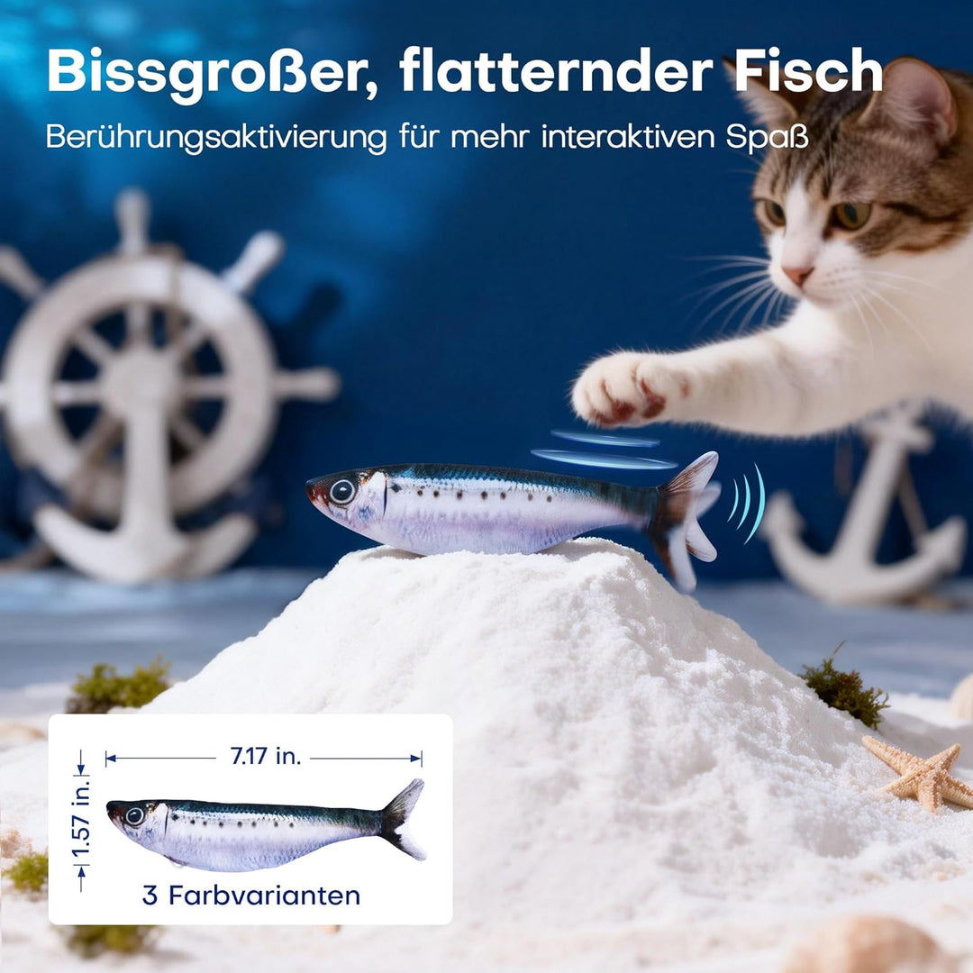 Potaroma Katzenspielzeug, interaktives elektrisches flatterndes Fisch-Spielzeug 3er-Set, wiederaufla