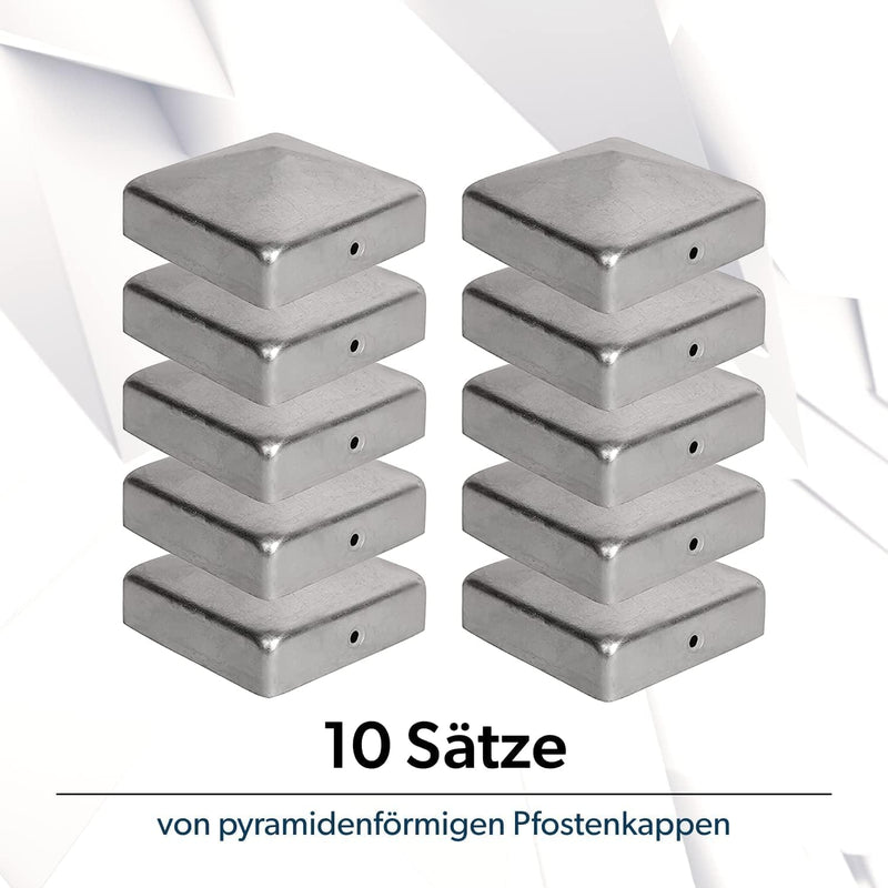 Pfostenkappen 12x12 cm - 10 Stück, 120x120 mm, Zaunpfosten Metall/Zaunpfosten verzinkt, Pyramiden Fo