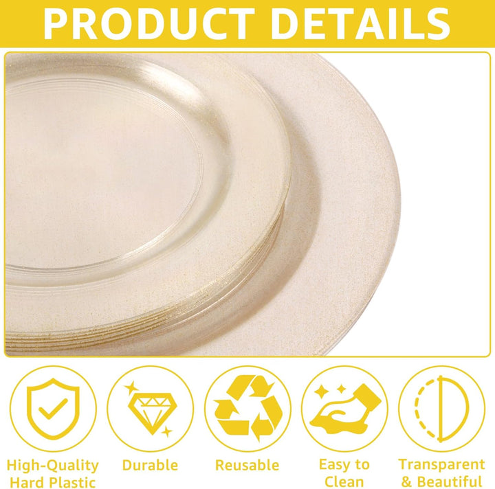 40 Transparenter Plastikteller Gold mit 2 Grössen Mehrweg Kunststoffteller 19cm und 26cm Stabiles Pl