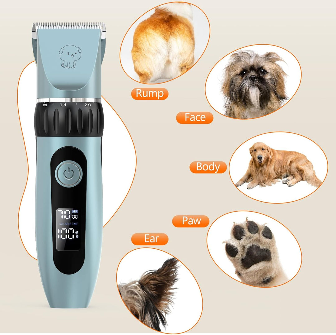 Leise Hundeschermaschine, Schermaschine Hund Katze, Profi Tierhaarschneidemaschine mit 4 Schneidköpf