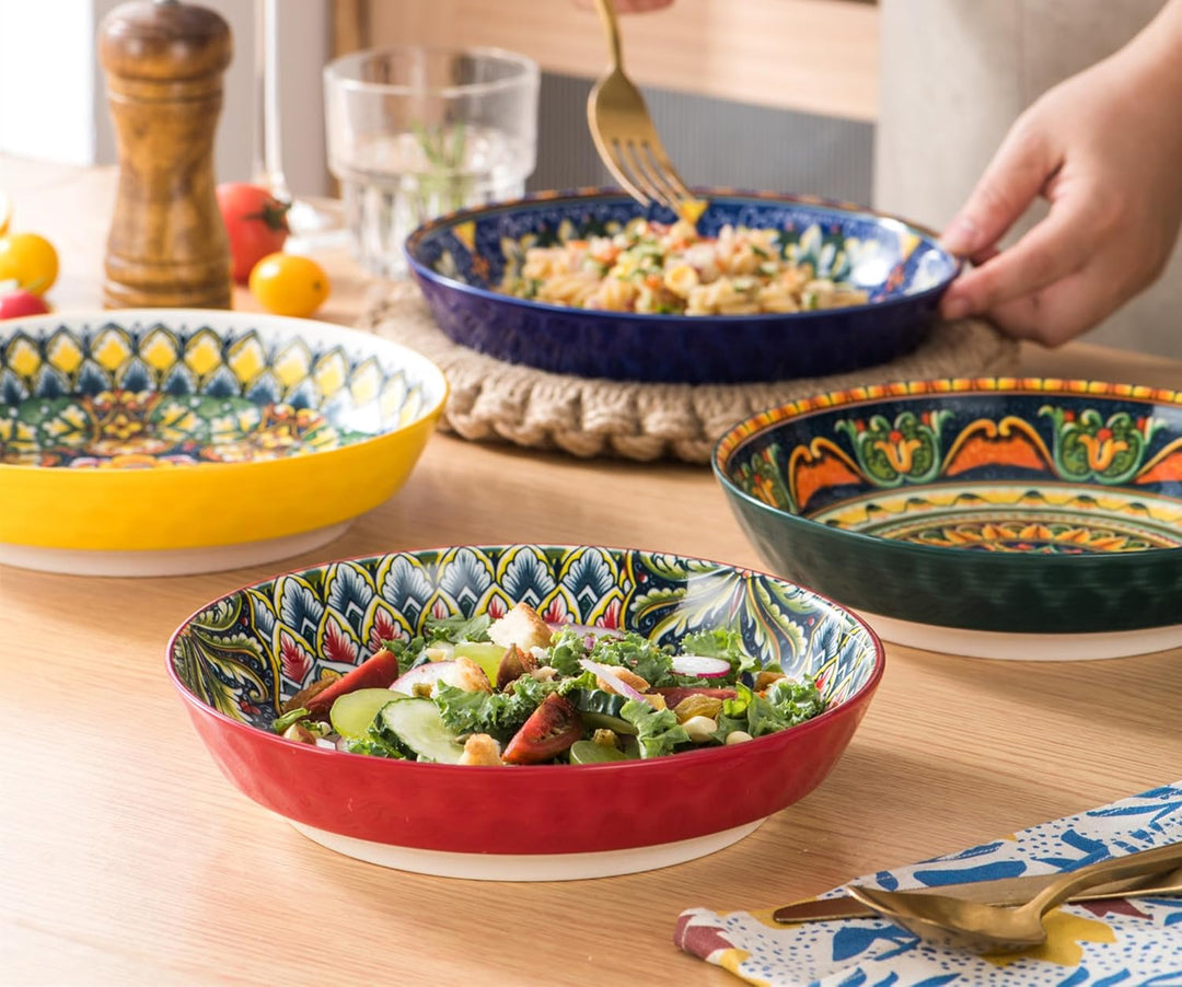 Henten Home Suppenteller Steingut, Suppenschalen 6er Set, Pastateller/Spaghetti Tiefteller/Nudelscha