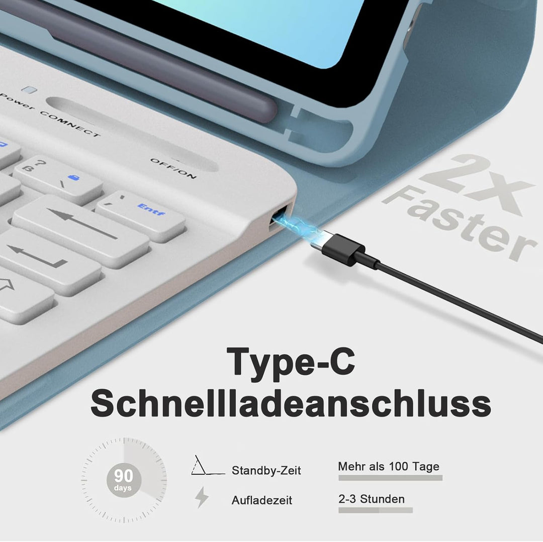 Hülle mit Tastatur für Samsung Galaxy Tab A11 8,7 Zoll(SM-X130), Blau | Magnetisch Abnehmbarer Tasta