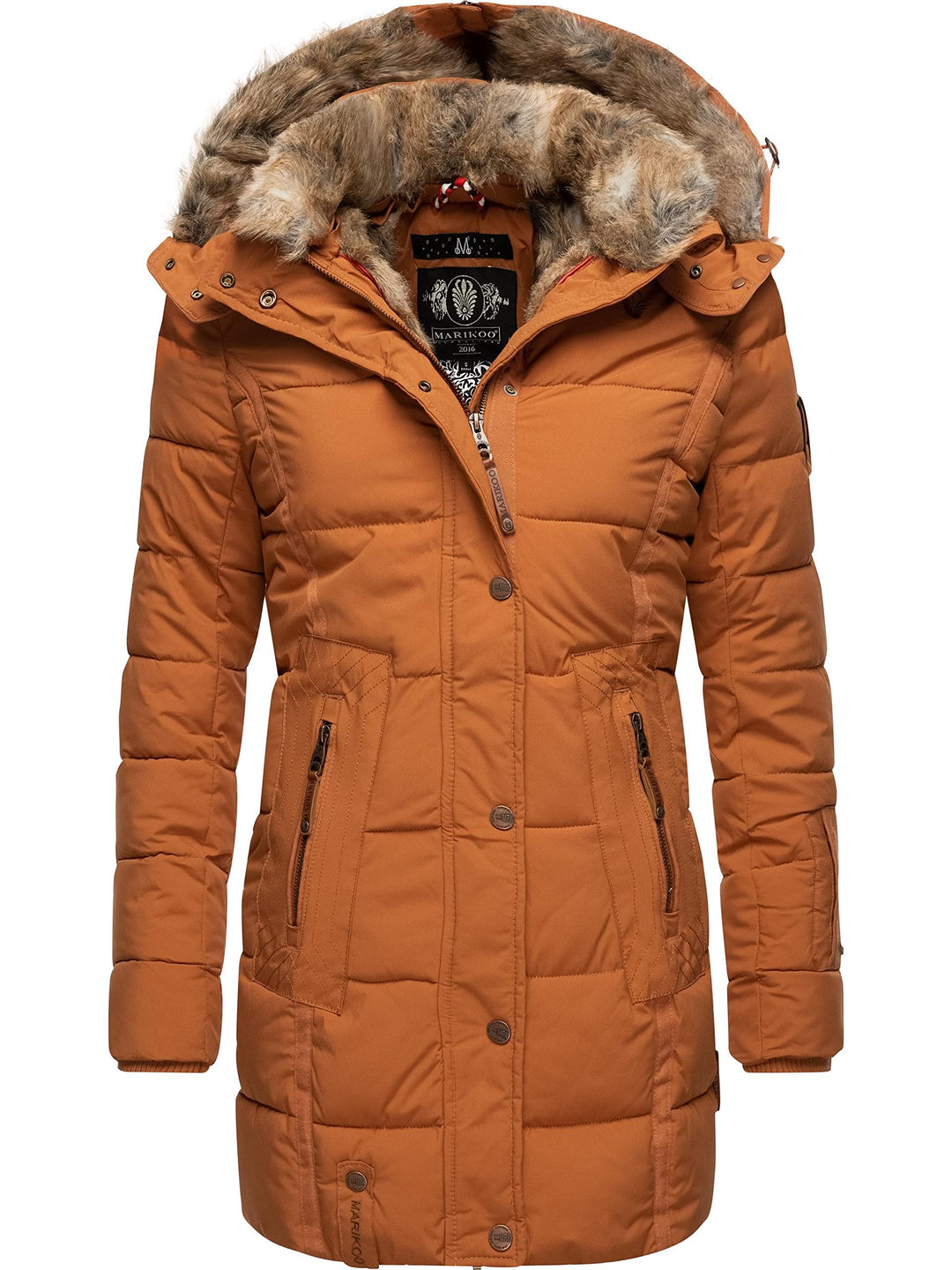MARIKOO Damen Warmer Winter Steppmantel mit Kapuze Lieblings Jacke XS-XXL XS Rusty Cinnamon, XS Rust