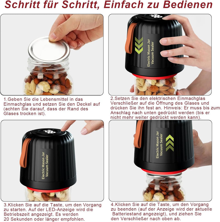 Mason Jar Einmachglas Vakuumierer für Einmachgläser Kompatibel Vacuum Sealer mit Vakuumbeutel, Weinf