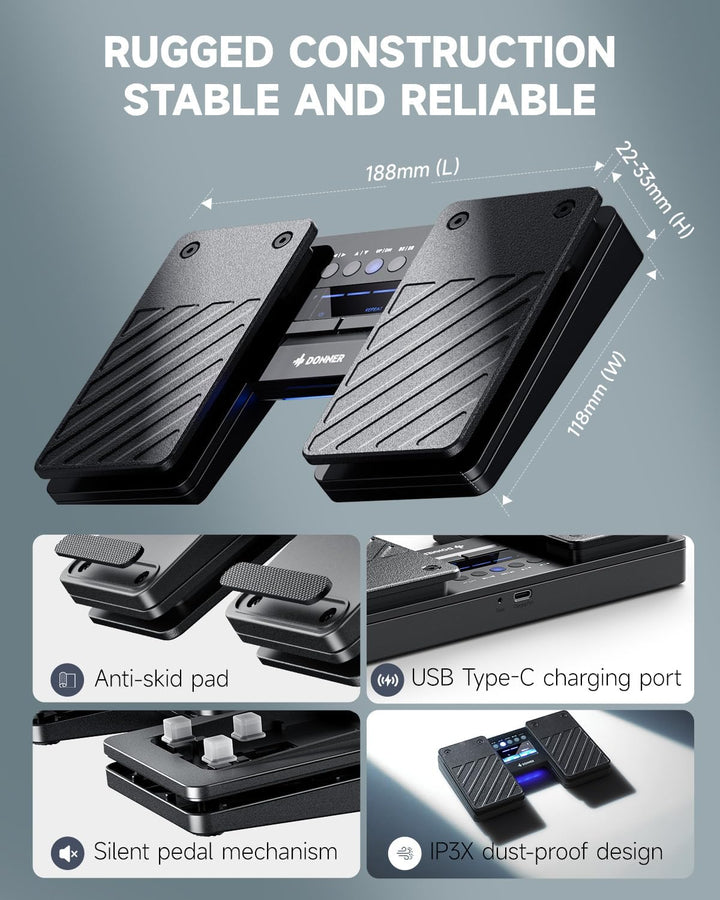 Donner Wireless Bluetooth Page Turner Pedal Bluetooth-Seitenumblätterer-Pedal für iPad-Tablets und S