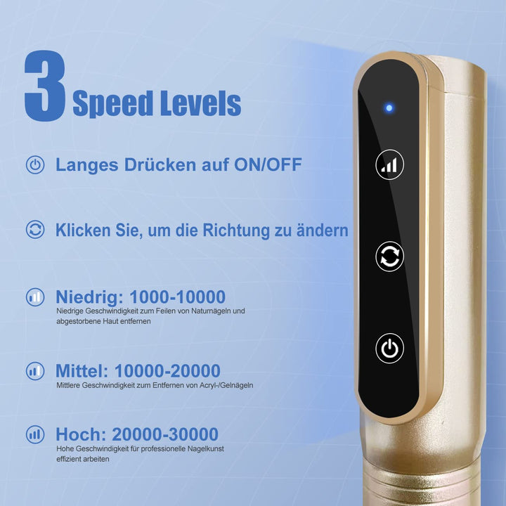 FOLAI Elektrischer Nagelschneider für Gelnägel, Acrylnägel, Hornhautentfernung, 30000 U/min, profess