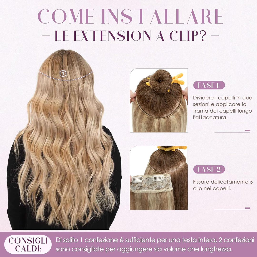 Clip Extensions In 100% Remy menschliches Haar für Frauen Blend aschblond glatt dick V-Form ein Stüc