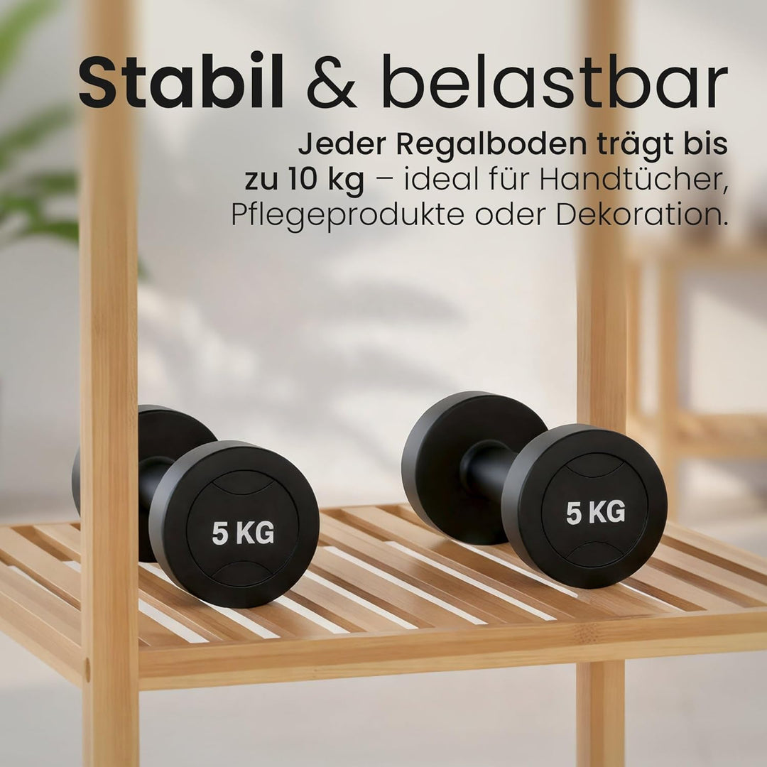 CLP Badregal stehend Bambus Zinnien, Holzregal Badezimmer schmal, Küchenregal stabil und belastbar,