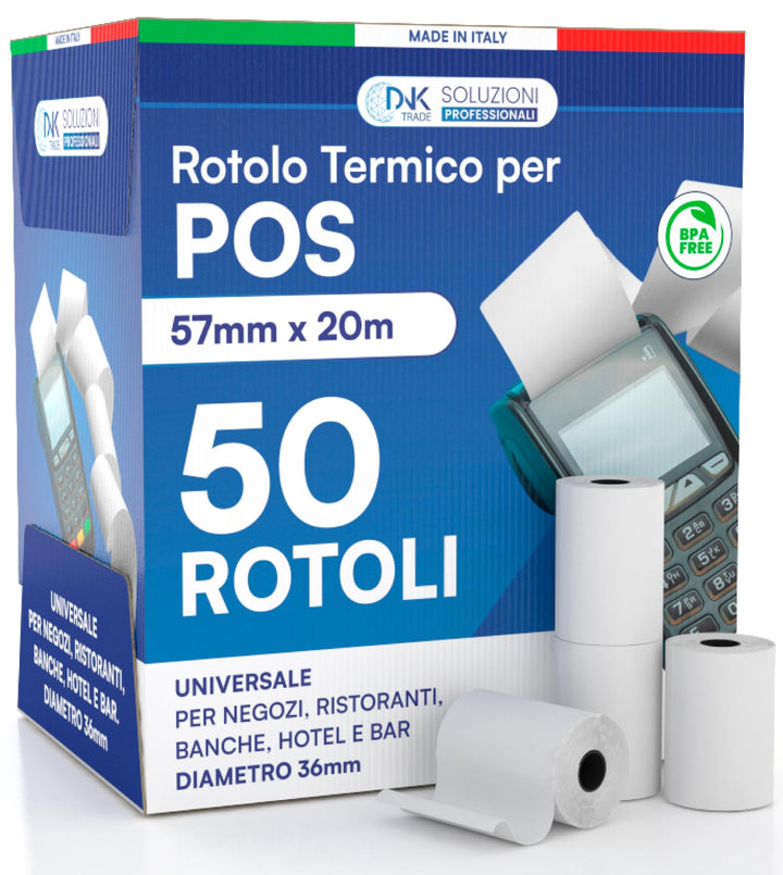 50 Thermal Rolls 57 mm x 20 m - Till Rolls - Thermal Paper - Receipt Rolls for ATM - Credit Card Rea