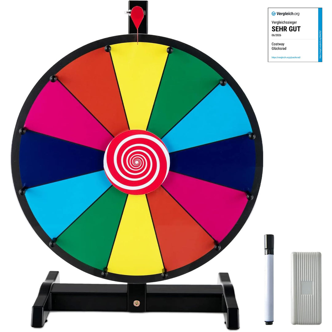 COSTWAY 15" Glücksrad zum Drehen, inkl. Radiergummi und Markierstift, Drehrad Preisrad Lucky Wheel f