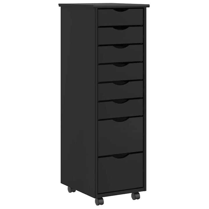 vidaXL Rollschrank mit Schubladen Moss Schwarz Massivholz Kiefer Schwarz 34 x 39 x 103 cm, Schwarz 3
