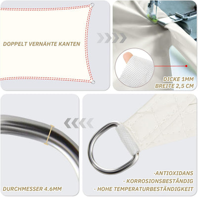 HENG FENG Sonnensegel Rechteckig Quadratisch 2x2m Wasserdicht PES Polyester Sonnenschutz Windschutz