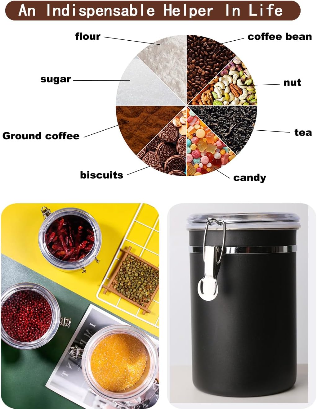 Kaffeedose Luftdicht mit Deckel Kaffeebohnen Behälter für Kaffeepulver Bohnen Tee Mehl Müsli Zucker,