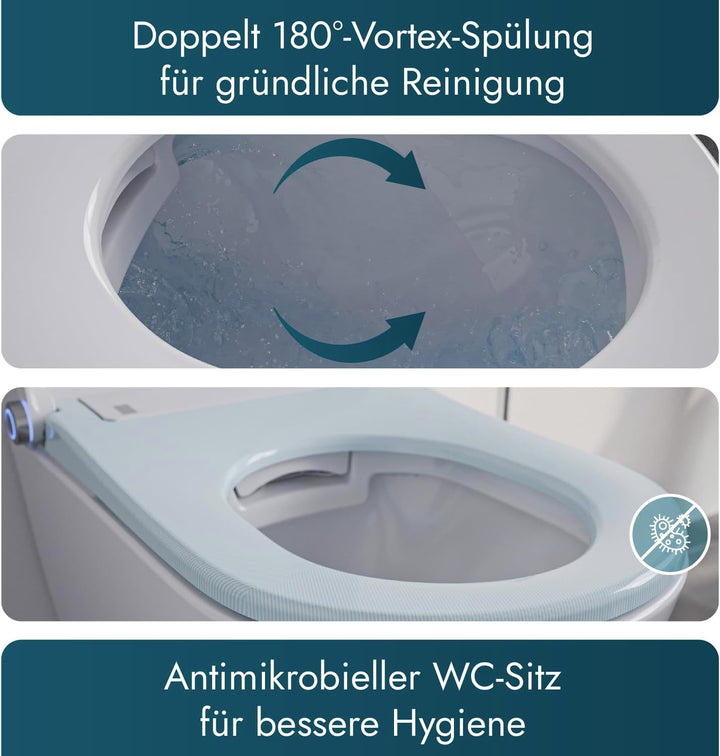Bernstein Dusch-WC Pro+ 1102 in Weiss mit 5 Jahre Garantieerweiterung, Spülrandloses Hänge-WC mit Bi