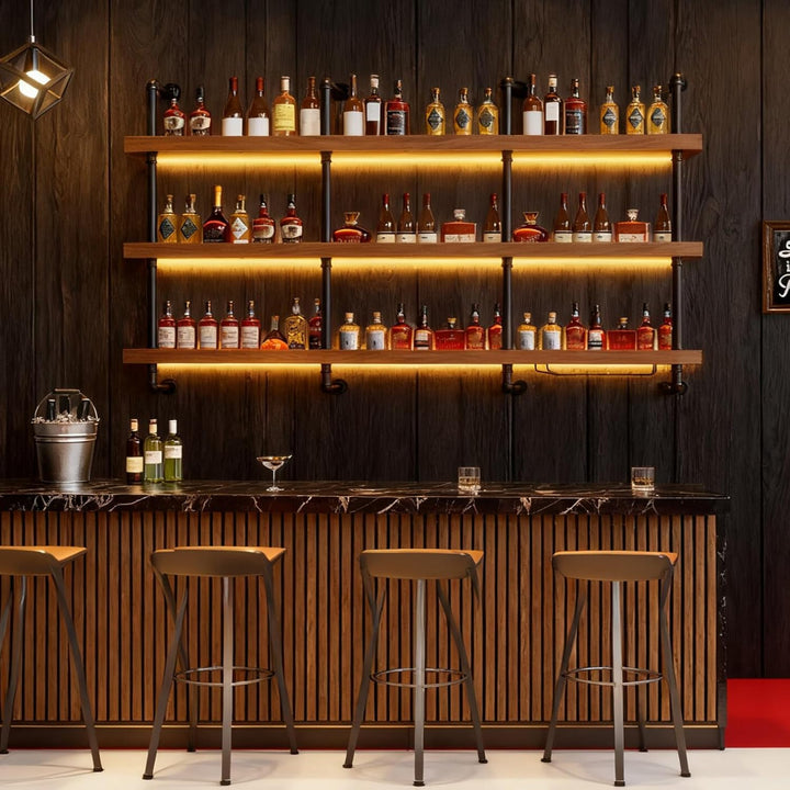 Weinregal Wand, Industrieller Massivholz Weinpareite Display Rack, 3 Ebenen Weinflaschenhalter Wandm