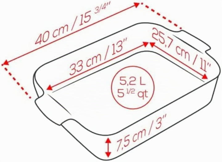 PEUGEOT - Rechteckige Auflaufform aus Keramik - 40 cm x 27,2 cm x 8,3 cm - Fassungsvermögen: 5,2 L -