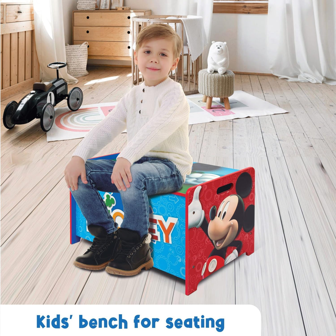 Disney Nixy Children Spielzeugkiste mit Bank aus Holz, Mickey Mouse