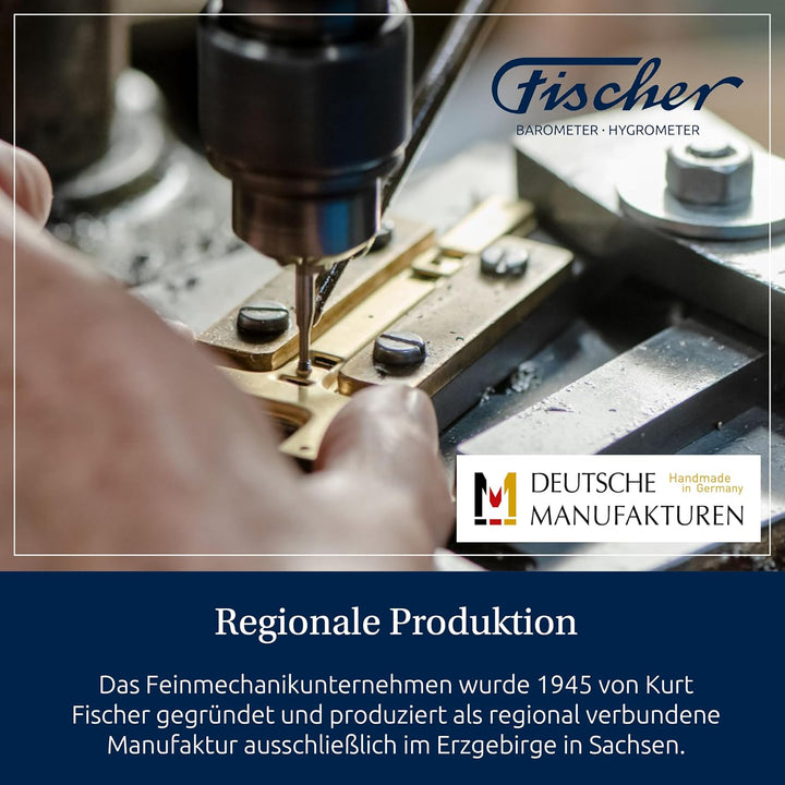 Fischer 1508B-45 – maritimes Innenbarometer – 125 mm Druckmesser, Ziffernblatt weiss, Messing-Gehäus