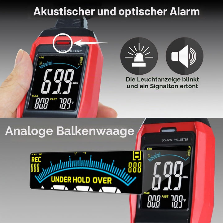 Dezibel-Meter Schallpegelmesser, Hohe Genauigkeit db Meter Klassenzimmer Lärmmesser mit A/C/Z Gewich