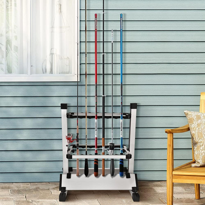 Wakects Leichter Angelrutenständer, Fishing Rod Storage Rack für 12 Ruten, 44,5 x 50 x 32,5 cm, Schw