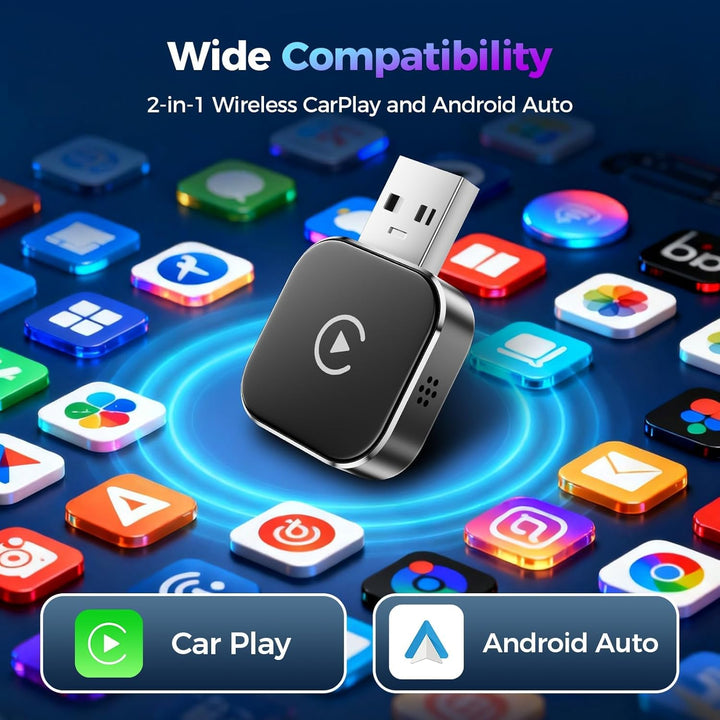 2026 Wireless Carplay & Android Auto Adapter 2-in-1, 2.4+5.0 GHz WiFi Android Auto Adapter, Plug and