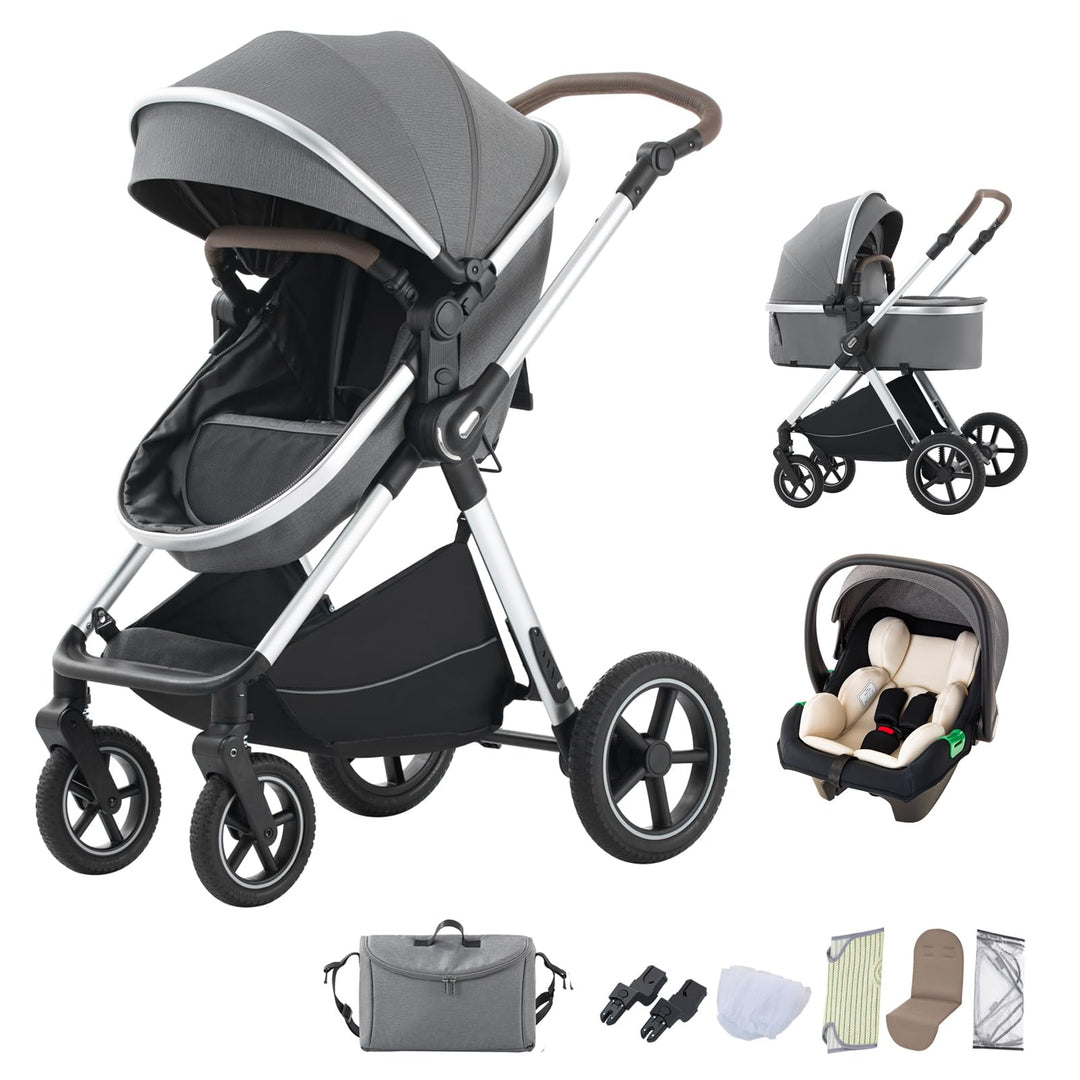 BEBBY 3-in-1 Kinderwagen KombiKinderwagen-Set 2-in-1 Buggy faltbar Luxus Hochlandschaft Neugeborenes