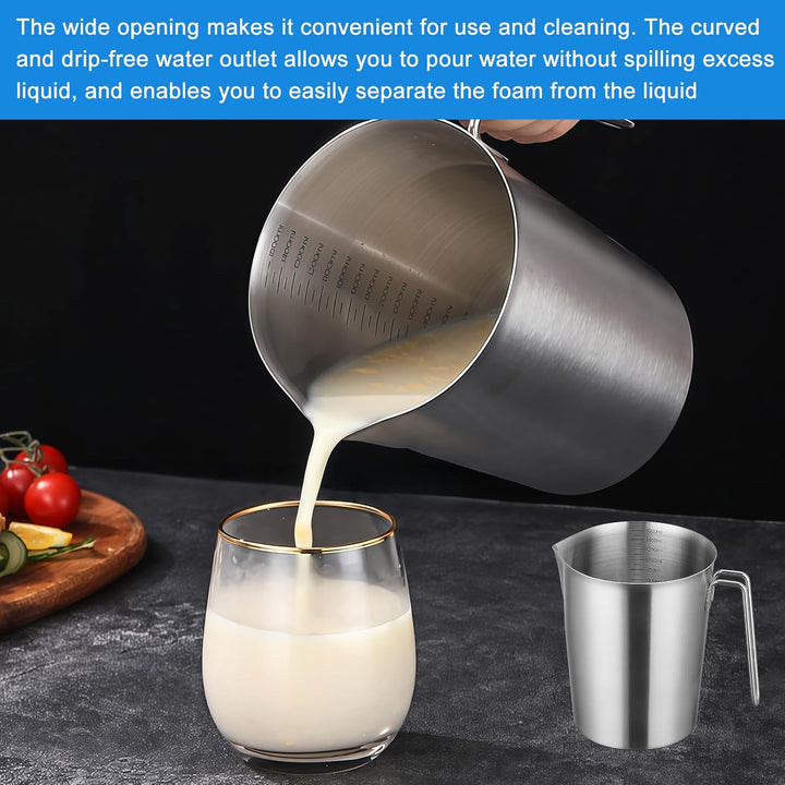 Messbecher Edelstahl 1500 ML, Milchkännchen Messkanne Mit Masseinheiten & Griff, Edelstahlmessbecher