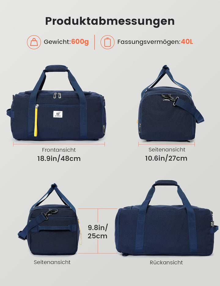 SKYSPER Sporttasche Herren 40l, Sporttasche mit Rucksackfunktion Reisetasche Gym Tasche mit Schuhfac