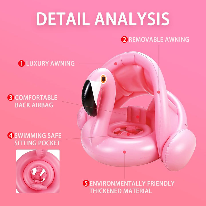 Yisscen Baby Schwimmring, Schwimmring Flamingo, Baby schwimmring mit Sonnenschutz, Baby Pool Schwimm