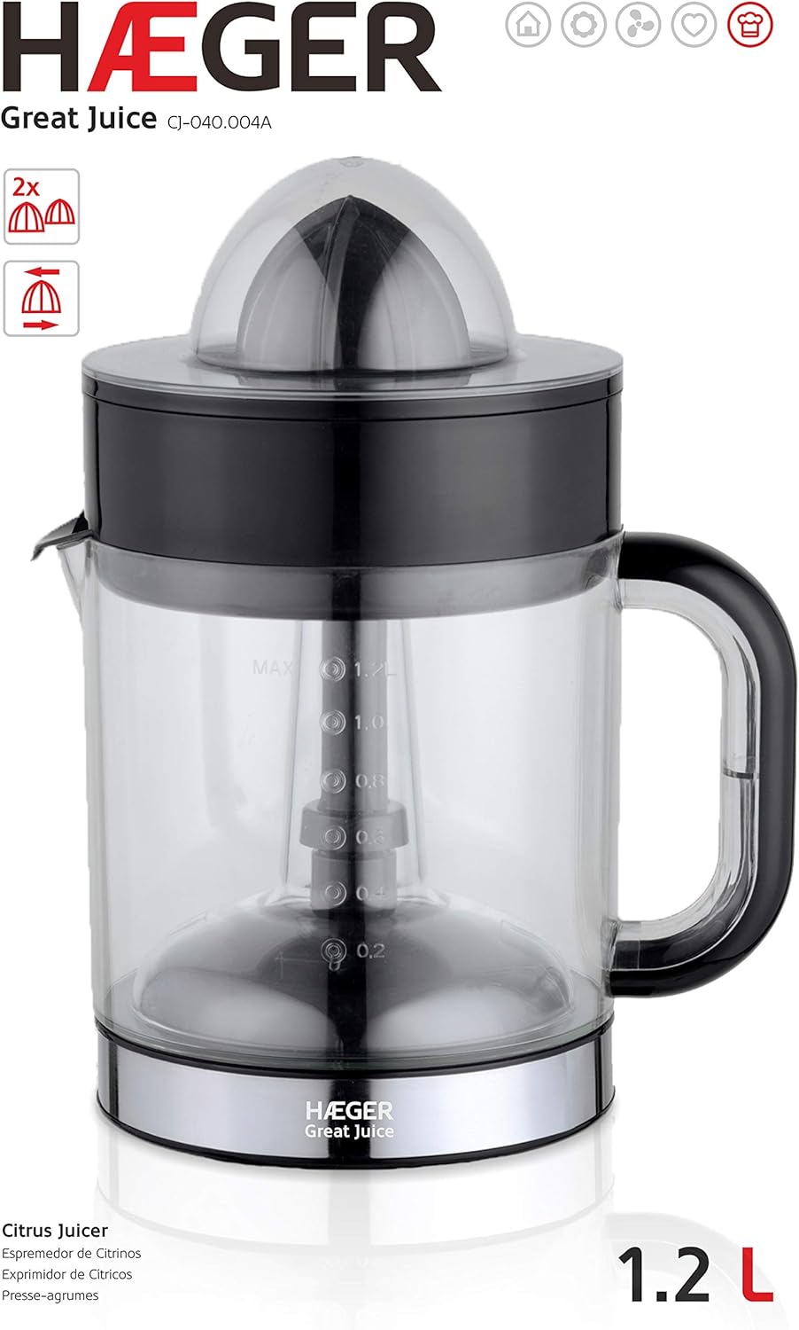 Haeger Grossartiger Juicemoviento bidirektionaler 2 Conus Expressor zum Abscheiden oder direkt für G