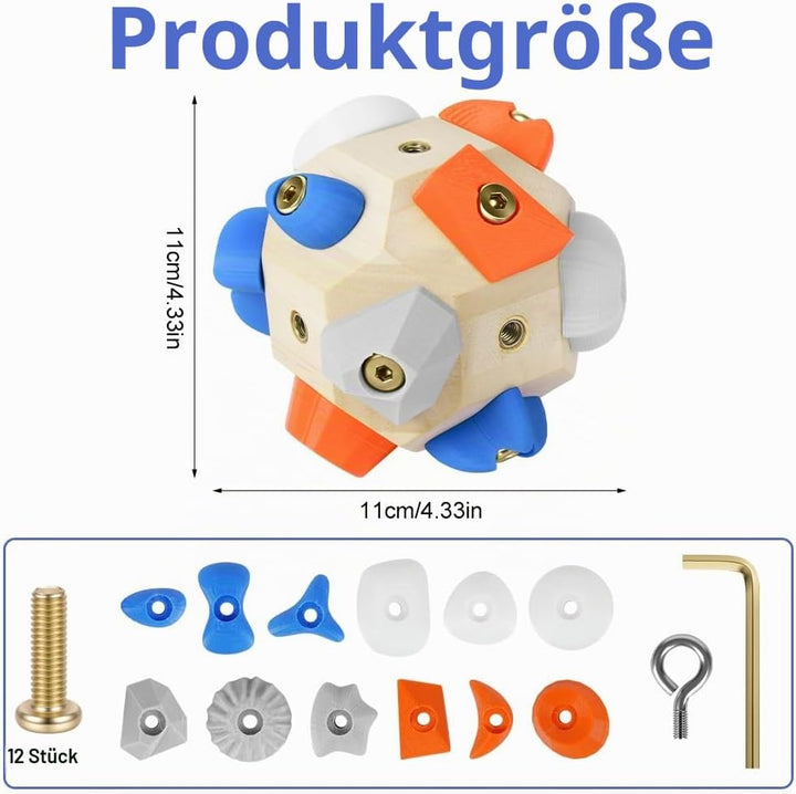 Handgefertigter 3D Boulder-Block mit 12 Harzhaltern, Tragbares Kletterball Fingergriff-Trainer Sport
