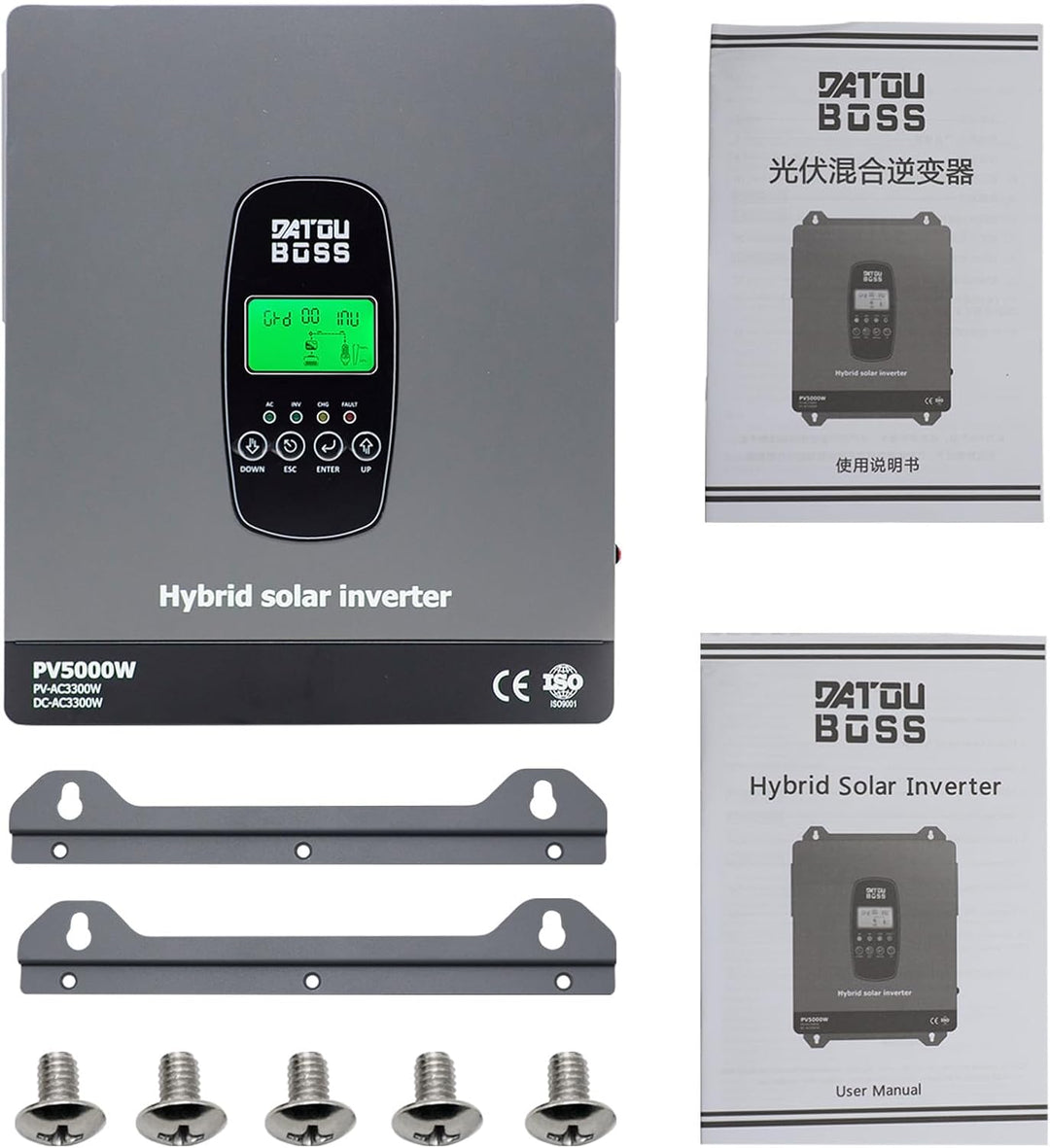 DATOUBOSS 3300W Hybrid Solar Wechselrichter 24V Reiner Sinus, 24V DC auf 230V AC Inverter mit MPPT L