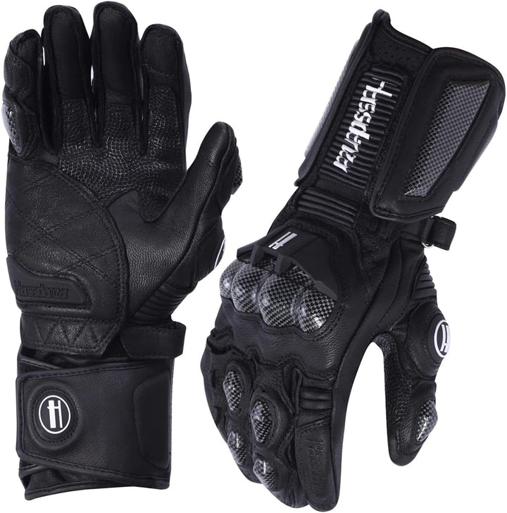 Harssidanzar Motorradhandschuhe aus Leder für Männer und Frauen,Touchscreen Powersports Carbon Fiber