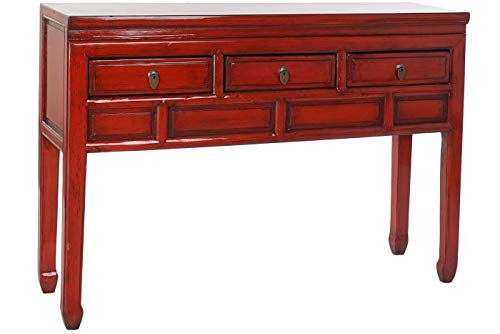 DRW Orientalische Konsole mit 3 Schubladen von Olmo in Rot 128 x 30 x 88 cm, Holz, 128x30x88cm