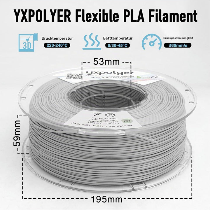 YXPOLYER Flexibles PLA Pro 3D-Drucker-Filament für Airless Basketball luftlose Basketbälle, Flex Sof