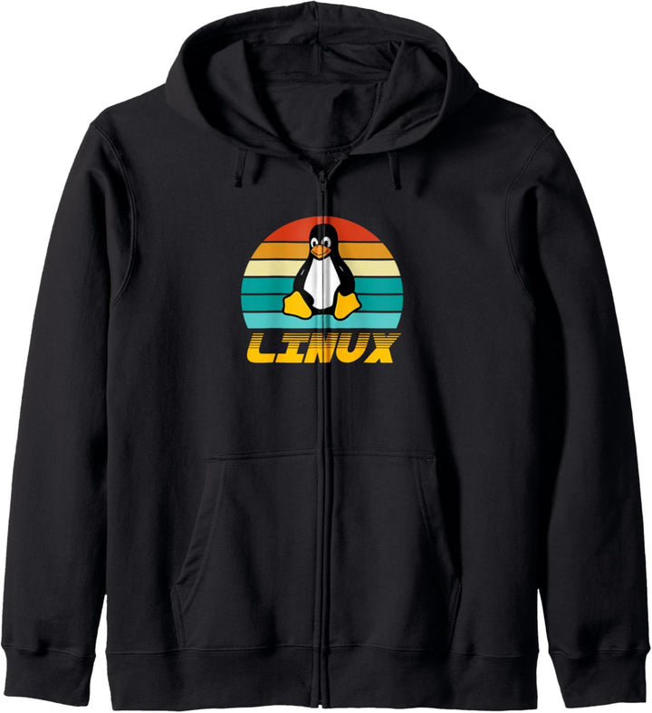 Linux Retro Vintage Tux Penguin Sunset Linux Design Kapuzenjacke
