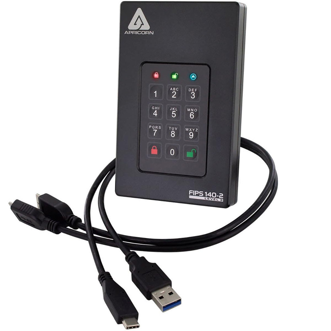Apricorn Aegis Fortress L3 Festplatte, FIPS Level 3, 2TB USB 3.0, Hardware-verschlüsselt, mit PIN-Zu